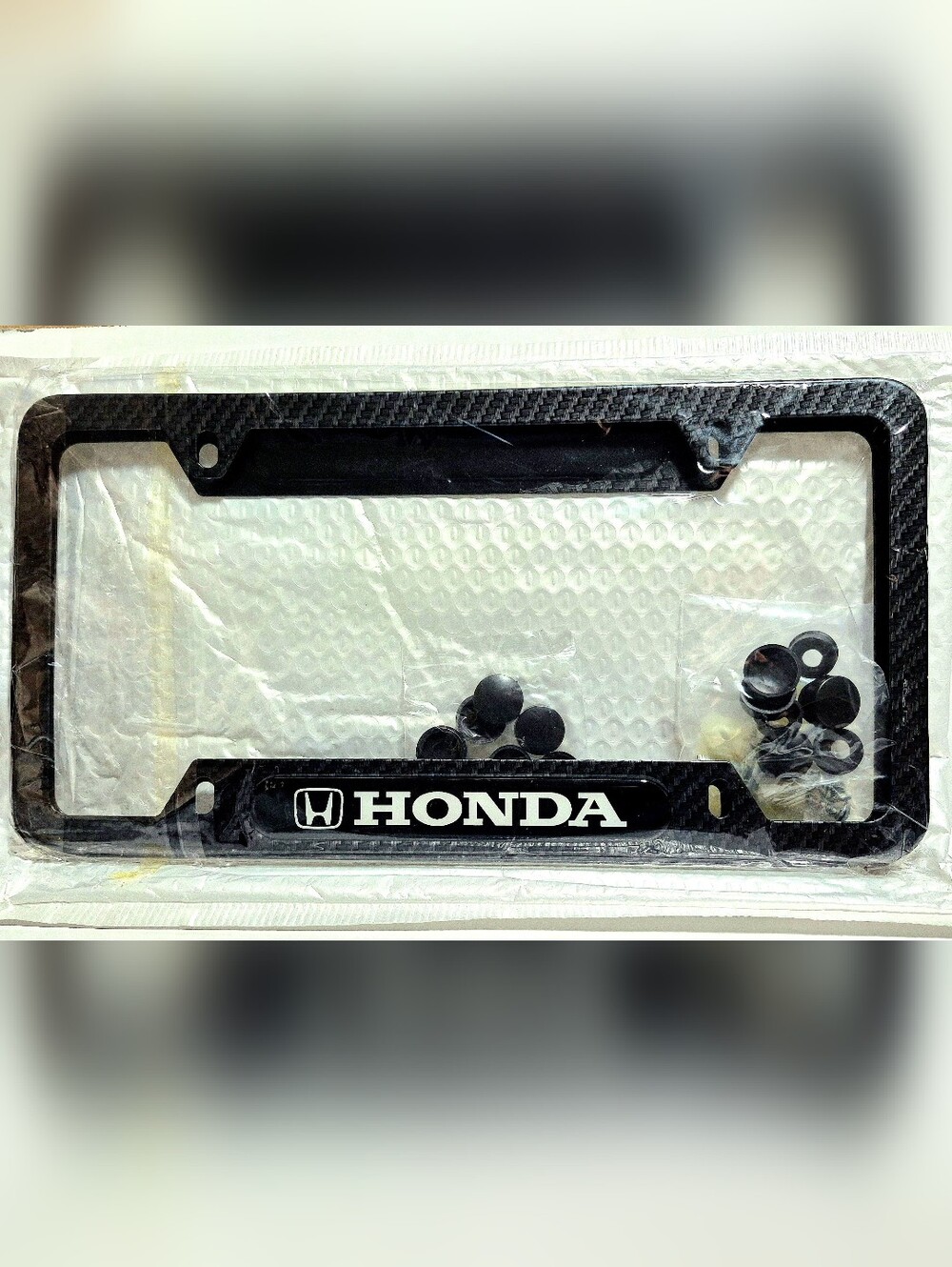 Honda Black Carbon Fiber License Plate Frame with Hardware
